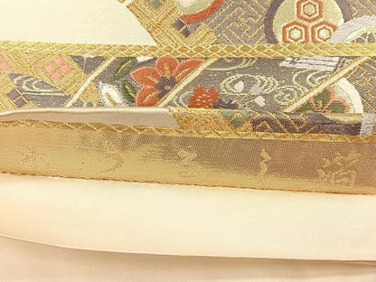 平和屋着物◎六通柄袋帯　唐織　地紙吉祥花鳥文　本うるし箔　金糸　正絹　逸品　CABK3139yk