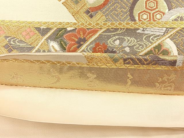 平和屋着物◎六通柄袋帯　唐織　地紙吉祥花鳥文　本うるし箔　金糸　正絹　逸品　CABK3139yk