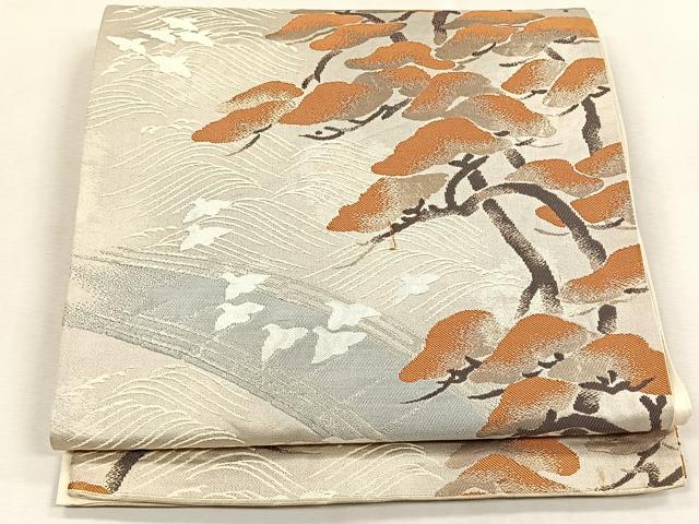 平和屋着物◎六通柄袋帯　唐織　千鳥浜松文　銀糸　正絹　逸品　CABK3143yk