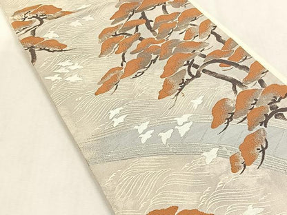 平和屋着物◎六通柄袋帯　唐織　千鳥浜松文　銀糸　正絹　逸品　CABK3143yk