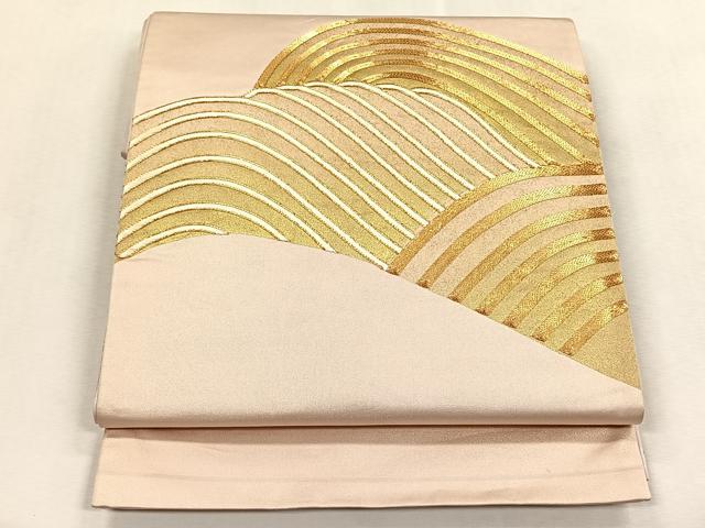 平和屋着物◎太鼓柄袋帯　駒刺繍　重ね山文　金彩　正絹　逸品　CABK3144yk