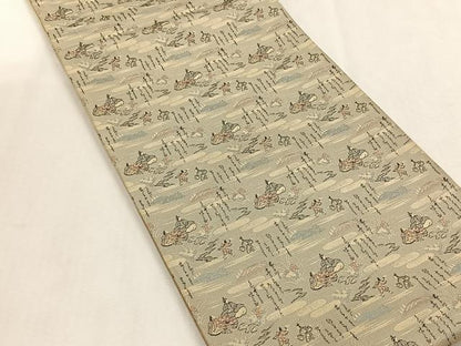 平和屋着物◎六通柄袋帯　詩歌　銀糸　正絹　逸品　CABK3145yk