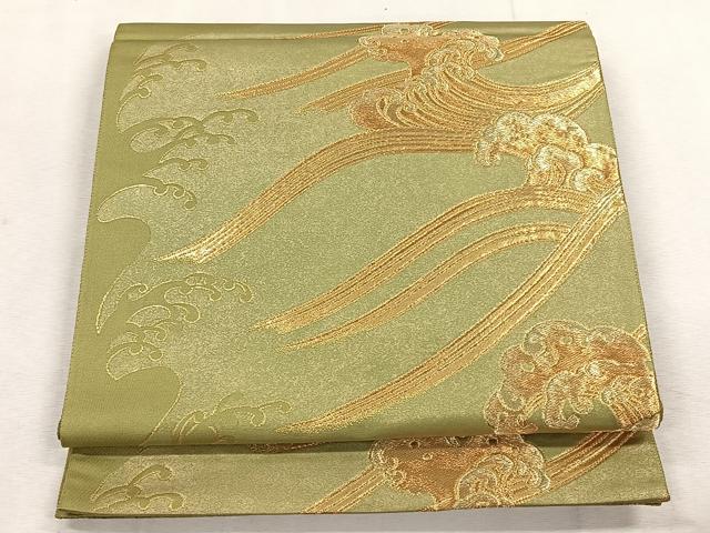 平和屋着物◎六通柄袋帯　金彩波紋文様　金銀糸　正絹　逸品　CABK3146yk