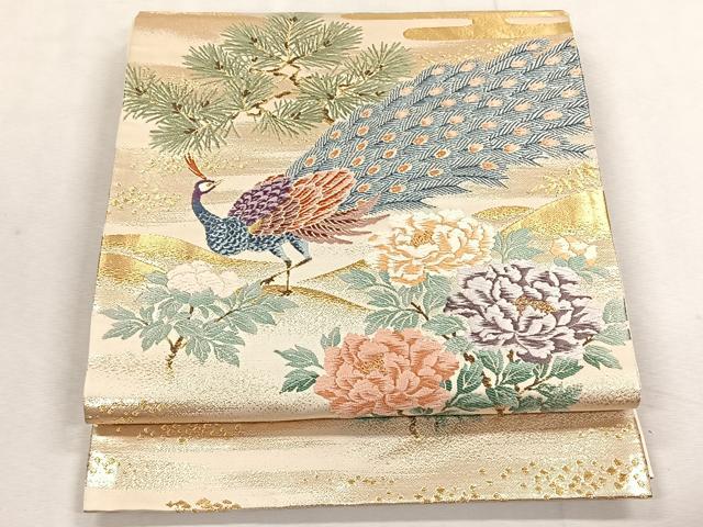 平和屋着物◎六通柄袋帯　唐織　日本屏風絵　山水式花鳥図　伝雪舟　金銀糸　正絹　逸品　CABK3150yk