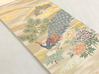 平和屋着物◎六通柄袋帯　唐織　日本屏風絵　山水式花鳥図　伝雪舟　金銀糸　正絹　逸品　CABK3150yk