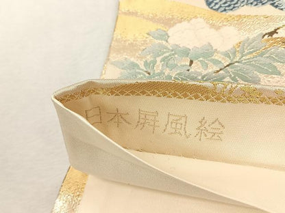 平和屋着物◎六通柄袋帯　唐織　日本屏風絵　山水式花鳥図　伝雪舟　金銀糸　正絹　逸品　CABK3150yk