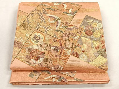 平和屋着物◎六通柄袋帯　色紙競合文　金銀糸　正絹　逸品　CABK3152yk