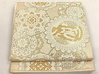 平和屋着物◎西陣　服部織物謹製　六通柄袋帯　松風　正倉院花鳥文　金銀糸　正絹　逸品　CABK3153yk