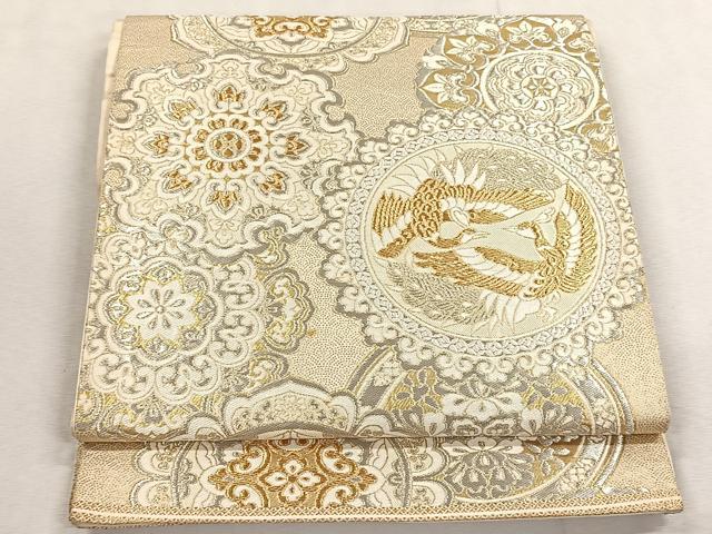 平和屋着物◎西陣　服部織物謹製　六通柄袋帯　松風　正倉院花鳥文　金銀糸　正絹　逸品　CABK3153yk