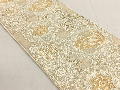 平和屋着物◎西陣　服部織物謹製　六通柄袋帯　松風　正倉院花鳥文　金銀糸　正絹　逸品　CABK3153yk