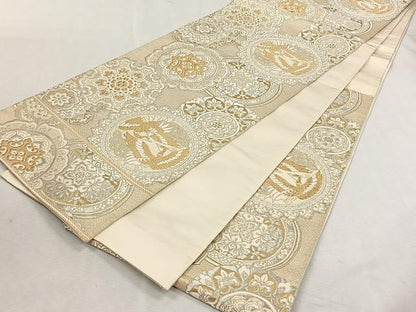 平和屋着物◎西陣　服部織物謹製　六通柄袋帯　松風　正倉院花鳥文　金銀糸　正絹　逸品　CABK3153yk