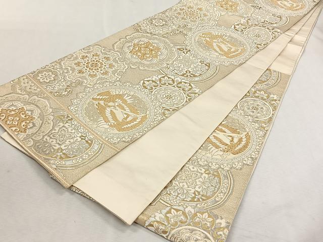 平和屋着物◎西陣　服部織物謹製　六通柄袋帯　松風　正倉院花鳥文　金銀糸　正絹　逸品　CABK3153yk