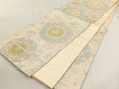 平和屋着物◎六通柄袋帯　正倉院花文　金銀糸　正絹　逸品　CABK3155yk
