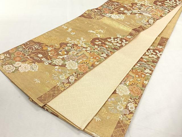 平和屋着物◎佐賀錦　六通柄袋帯　唐織　御所車花鳥文　金糸　正絹　逸品　CABK3157yk