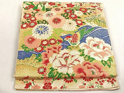 平和屋着物◎アンティーク　大正ロマン　六通柄京袋　本袋帯　唐織　花鳥文　金糸　正絹　逸品　CABK3158yk