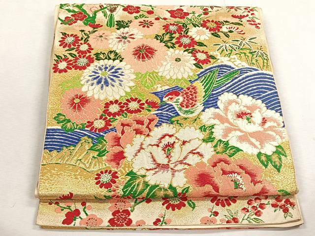 平和屋着物◎アンティーク　大正ロマン　六通柄京袋　本袋帯　唐織　花鳥文　金糸　正絹　逸品　CABK3158yk