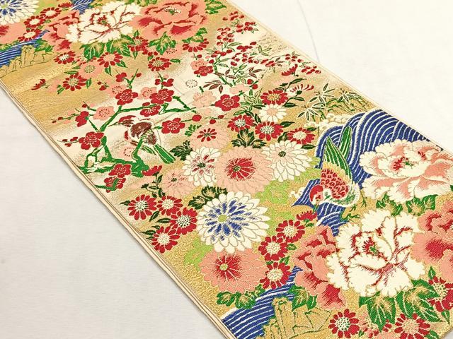 平和屋着物◎アンティーク　大正ロマン　六通柄京袋　本袋帯　唐織　花鳥文　金糸　正絹　逸品　CABK3158yk