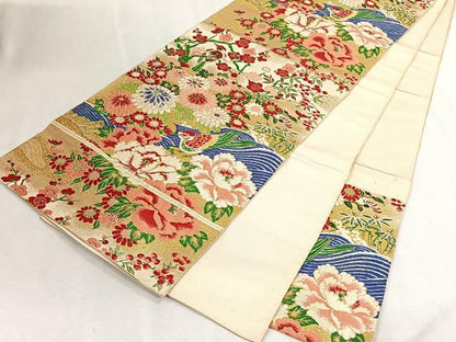 平和屋着物◎アンティーク　大正ロマン　六通柄京袋　本袋帯　唐織　花鳥文　金糸　正絹　逸品　CABK3158yk