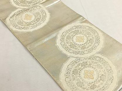 平和屋着物◎六通柄袋帯　花唐草絵皿文　金銀糸　正絹　逸品　CABK3163yk