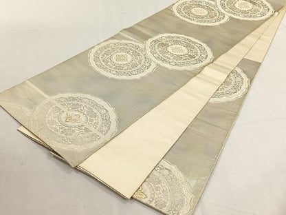 平和屋着物◎六通柄袋帯　花唐草絵皿文　金銀糸　正絹　逸品　CABK3163yk