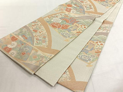 平和屋着物◎六通柄袋帯　宝珠本佐賀錦　御所車花蝶文　金銀糸　正絹　逸品　未使用　CABK3165yk
