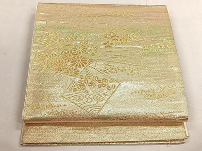 平和屋着物◎西陣　六通柄袋帯　色紙重ね草花文　金糸　証紙付き　正絹　逸品　未使用　CABK3168yk