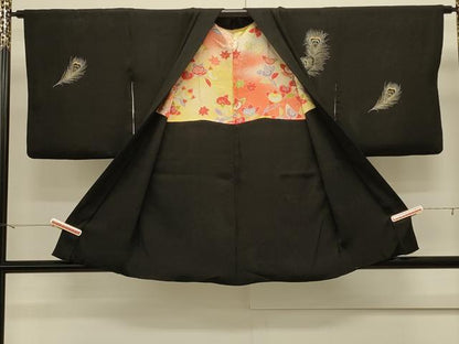 平和屋着物＃羽織　孔雀羽文　黒地　金銀彩　正絹　逸品　CABK3203in