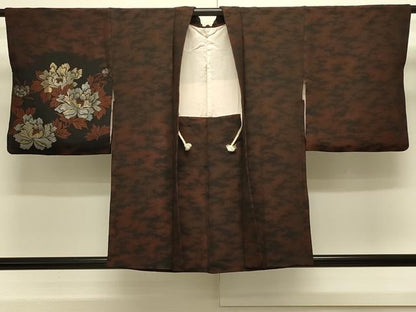 平和屋着物＃羽織　寿光織　牡丹文　黒地　金銀糸　正絹　逸品　CABK3210in