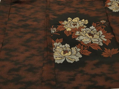平和屋着物＃羽織　寿光織　牡丹文　黒地　金銀糸　正絹　逸品　CABK3210in