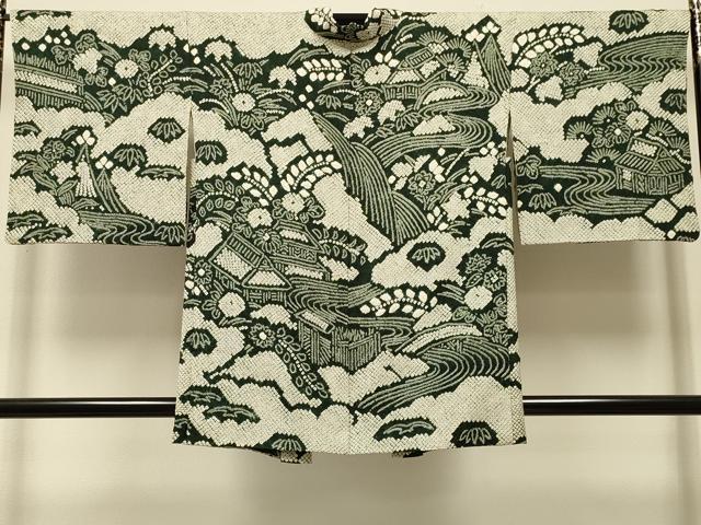平和屋着物＃本疋田絞り　羽織　総絞り　流水風景花文　正絹　逸品　CABK3223in