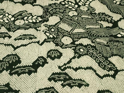 平和屋着物＃本疋田絞り　羽織　総絞り　流水風景花文　正絹　逸品　CABK3223in