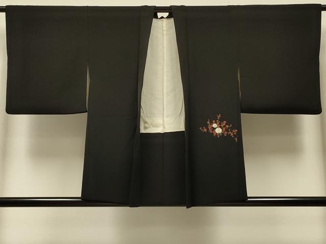 平和屋着物＃羽織　草花文　黒地　金彩　正絹　逸品　CABK3236in