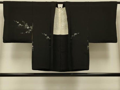 平和屋着物＃羽織　寿光織　枝花文　黒地　金銀糸　正絹　逸品　CABK3237in