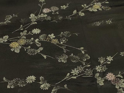 平和屋着物＃羽織　寿光織　枝花文　黒地　金銀糸　正絹　逸品　CABK3237in