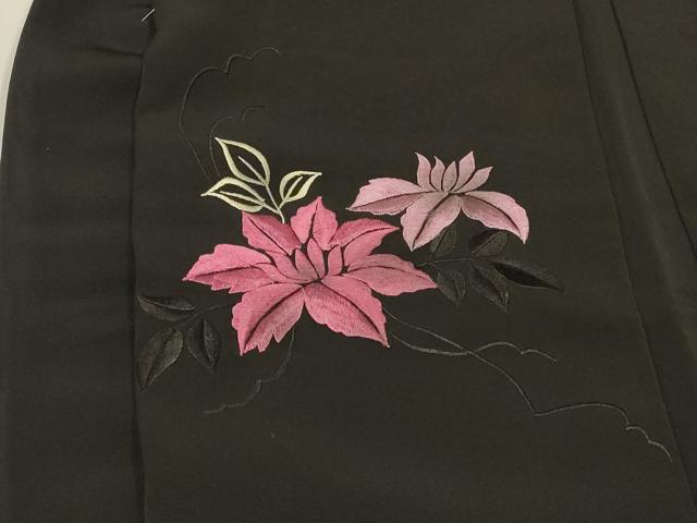 平和屋着物＃羽織　総刺繍　草花文　黒地　正絹　逸品　未使用　CABK3238in
