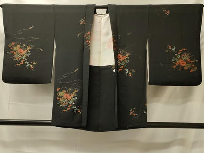 平和屋着物＃羽織　寿光織　花車文　黒地　金糸　正絹　逸品　CABK3243in