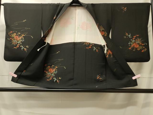 平和屋着物＃羽織　寿光織　花車文　黒地　金糸　正絹　逸品　CABK3243in