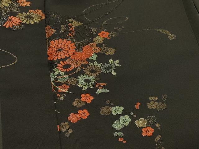 平和屋着物＃羽織　寿光織　花車文　黒地　金糸　正絹　逸品　CABK3243in