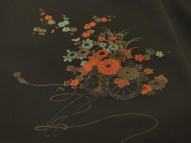 平和屋着物＃羽織　寿光織　花車文　黒地　金糸　正絹　逸品　CABK3243in