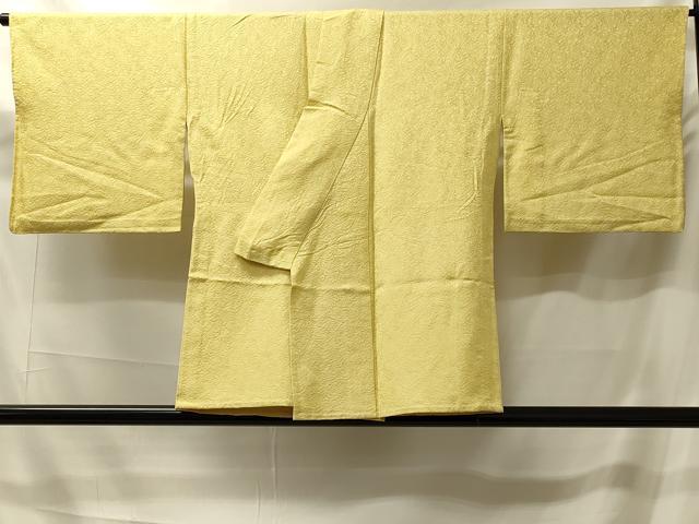 平和屋着物＃羽織　色無地　単衣　南天地紋　黃支子色　正絹　逸品　CABK3247in