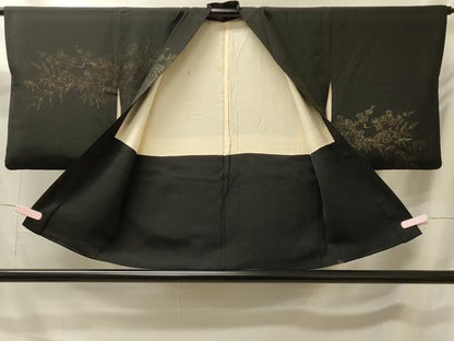 平和屋着物＃羽織　寿光織　枝垂れ花文　黒地　金糸　正絹　逸品　CABK3260in