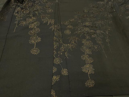 平和屋着物＃羽織　寿光織　枝垂れ花文　黒地　金糸　正絹　逸品　CABK3260in