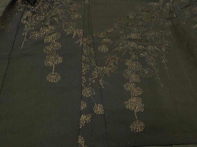 平和屋着物＃羽織　寿光織　枝垂れ花文　黒地　金糸　正絹　逸品　CABK3260in