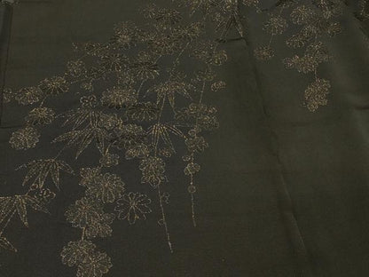 平和屋着物＃羽織　寿光織　枝垂れ花文　黒地　金糸　正絹　逸品　CABK3260in
