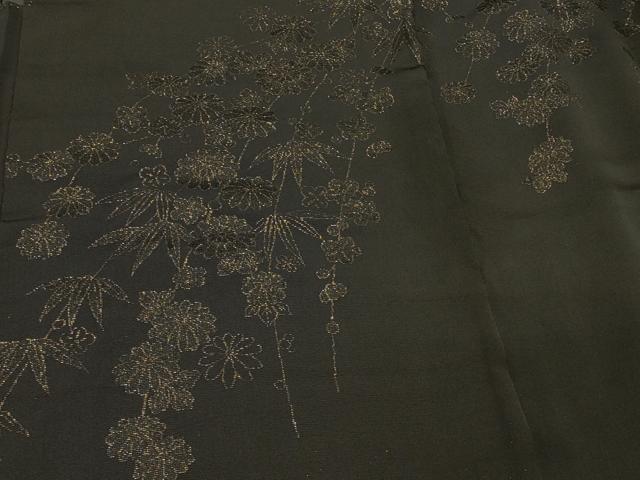 平和屋着物＃羽織　寿光織　枝垂れ花文　黒地　金糸　正絹　逸品　CABK3260in