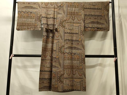 平和屋着物＃道中着　壁画文様　ロング丈　正絹　逸品　CABK3264in