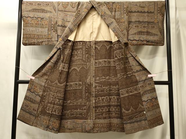 平和屋着物＃道中着　壁画文様　ロング丈　正絹　逸品　CABK3264in