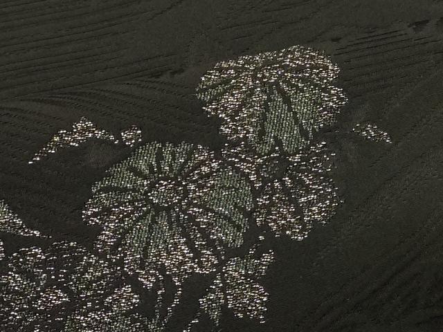 平和屋着物＃羽織　寿光織　草花文　黒地　金銀糸　正絹　逸品　CABK3268in
