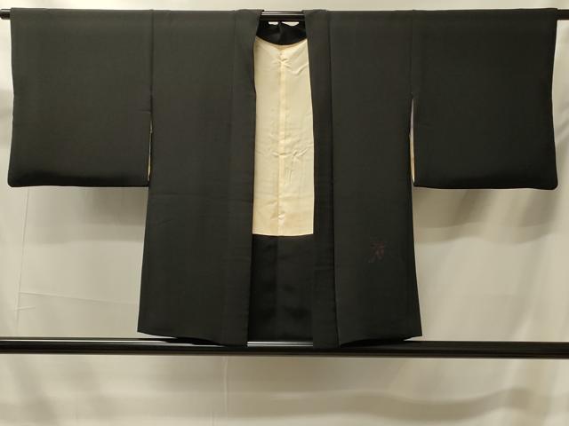 平和屋着物＃羽織　草花文　黒地　正絹　逸品　CABK3270in