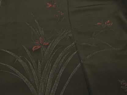 平和屋着物＃羽織　草花文　黒地　正絹　逸品　CABK3270in